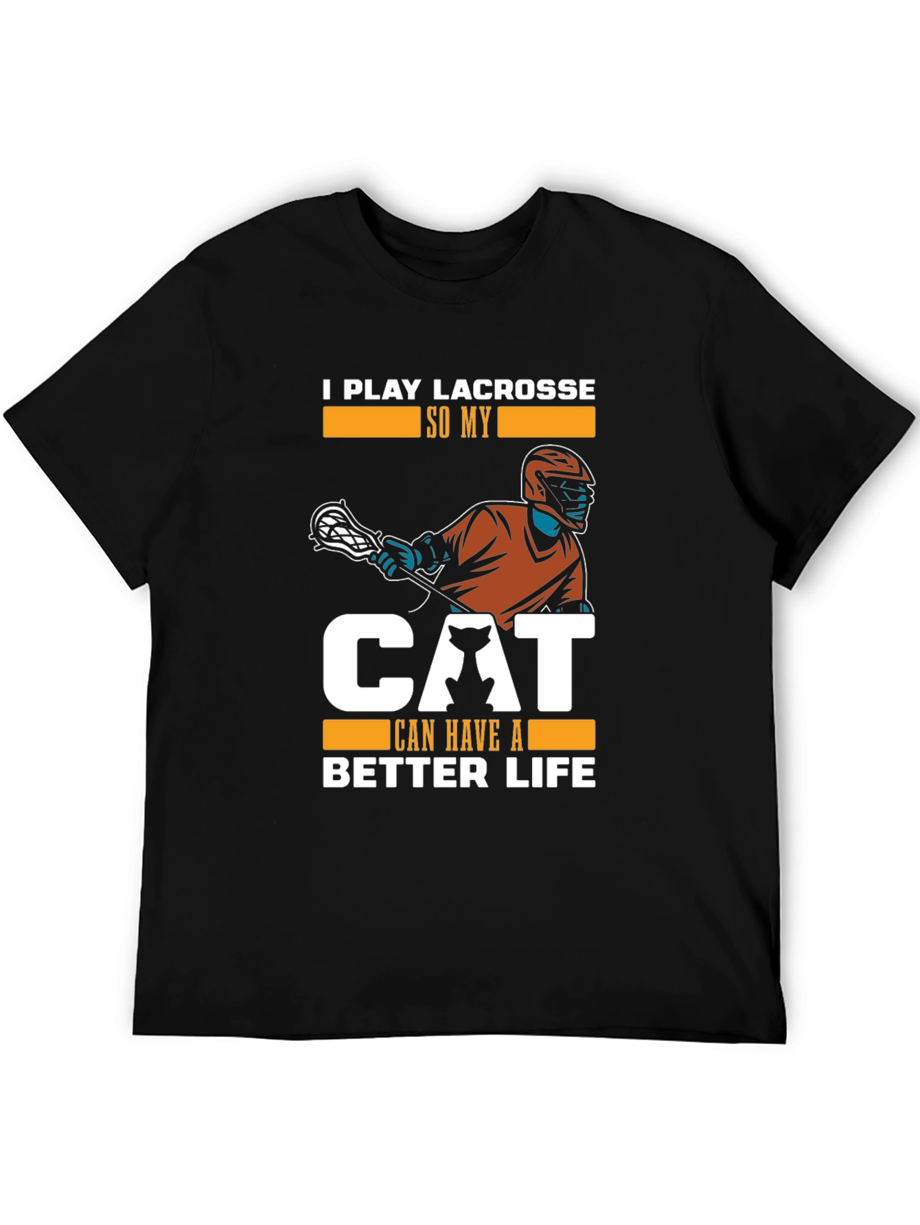 Camiseta Hombre Negra: Lacrosse y Amor Gatuno
