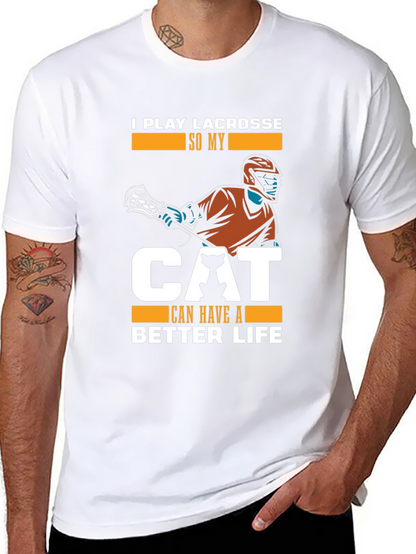 Camiseta Hombre Negra: Lacrosse y Amor Gatuno