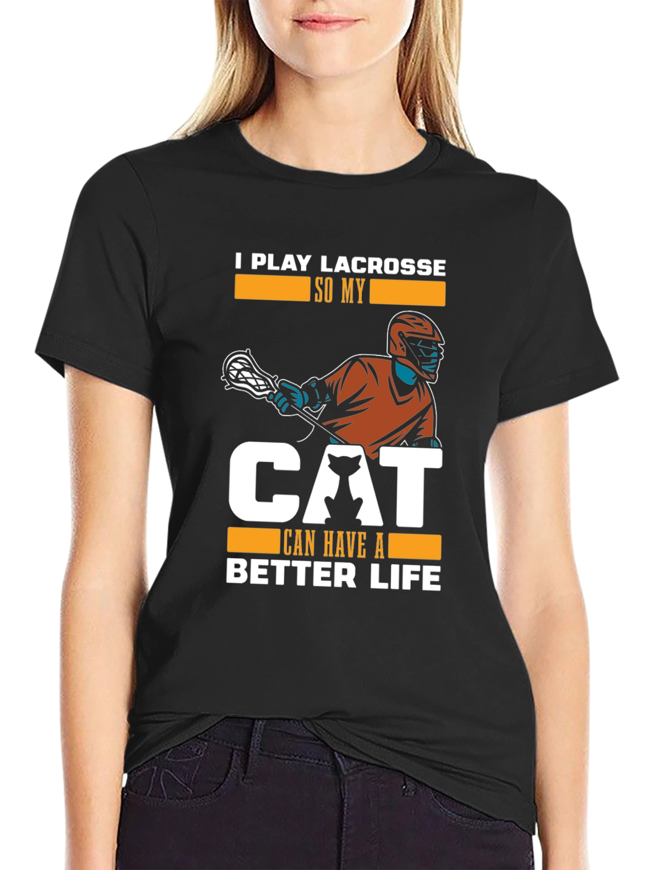 Camiseta Hombre Negra: Lacrosse y Amor Gatuno