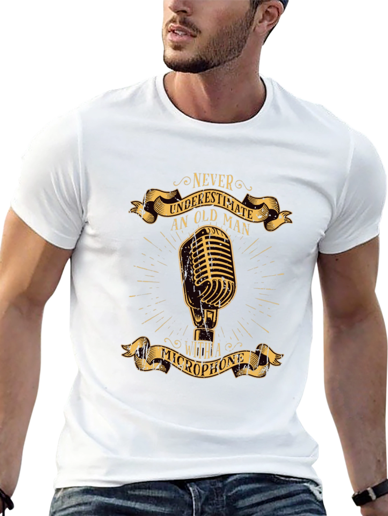 Camiseta Negra con Diseño Retro de Micrófono para Hombre