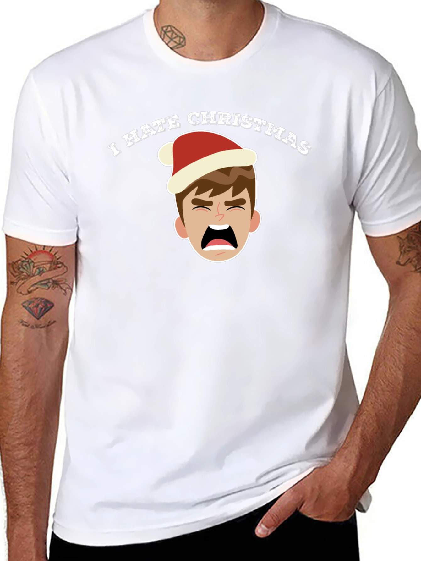 Camiseta Negra Odio la Navidad con Dibujo Navideño