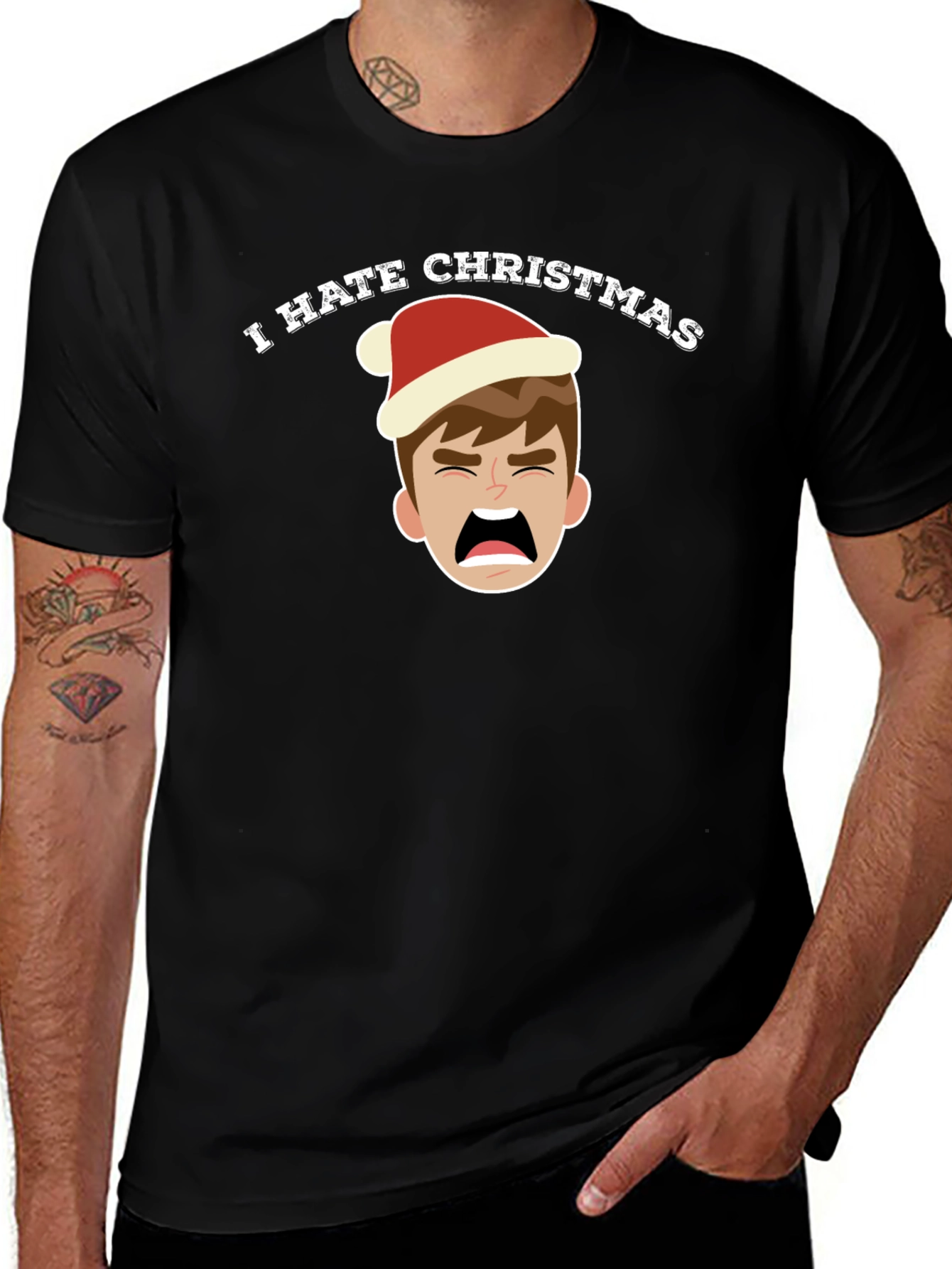 Camiseta Negra Odio la Navidad con Dibujo Navideño