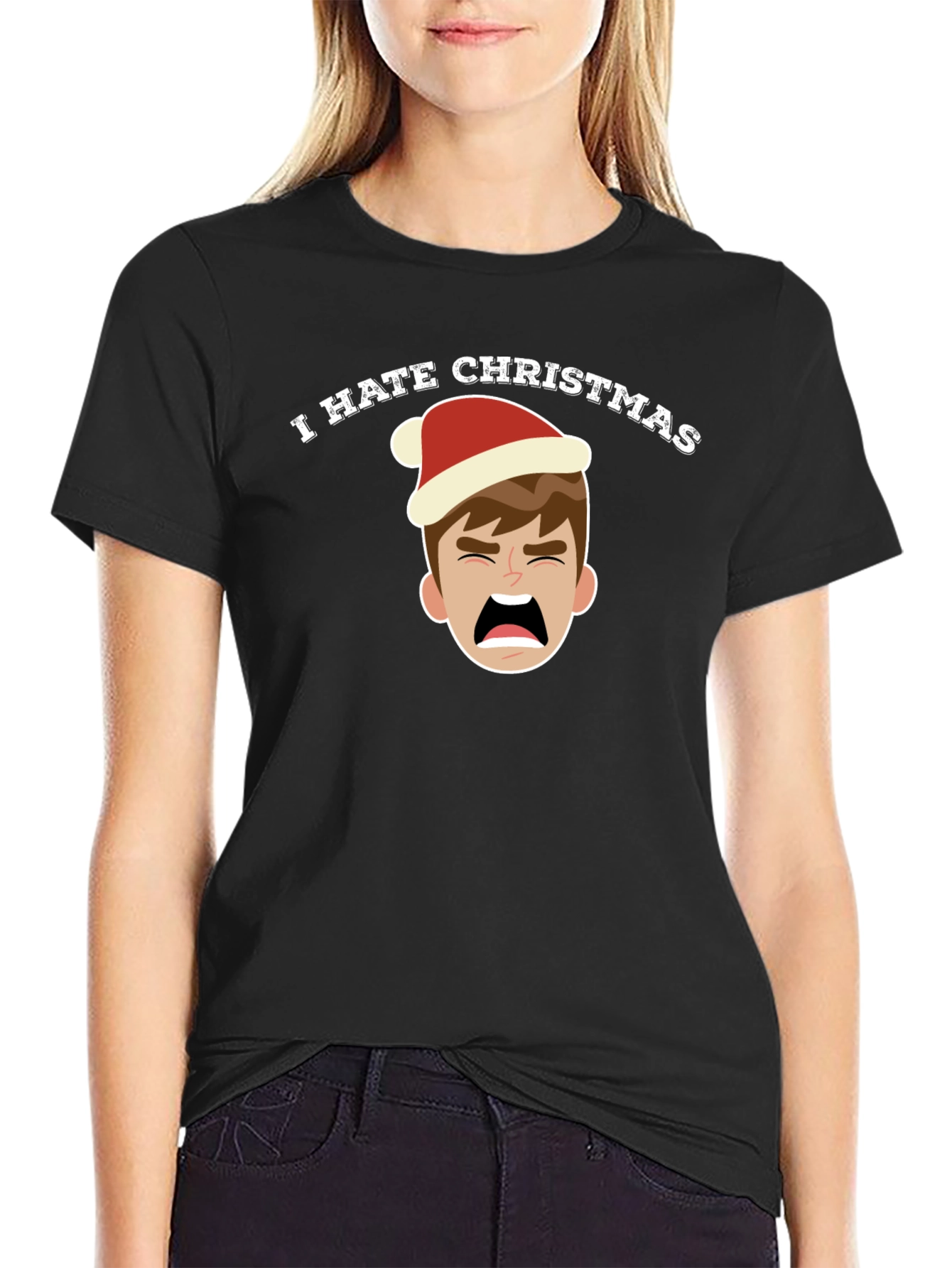 Camiseta Negra Odio la Navidad con Dibujo Navideño