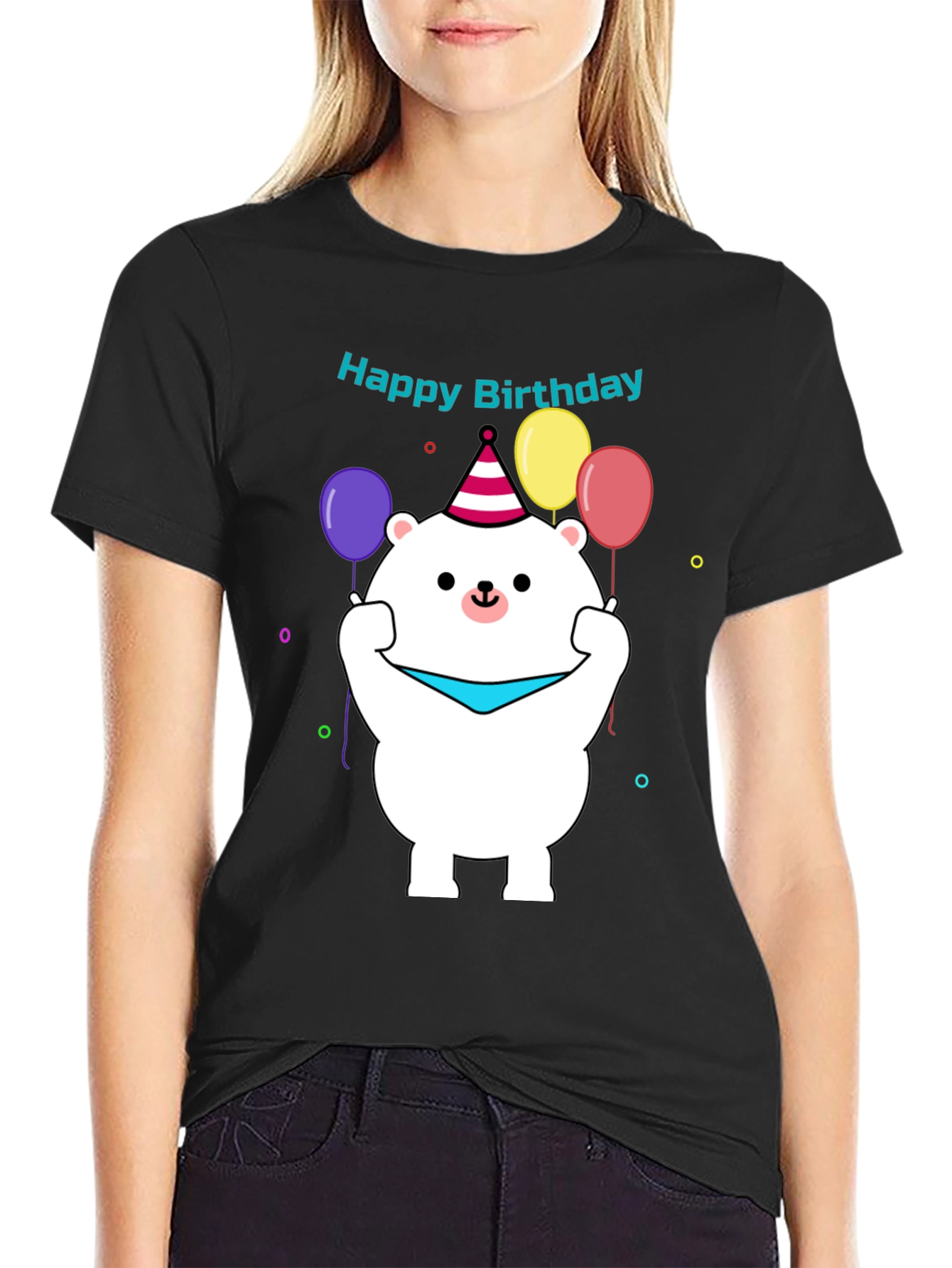 Camiseta Negra con Diseño de Oso Cumpleañero