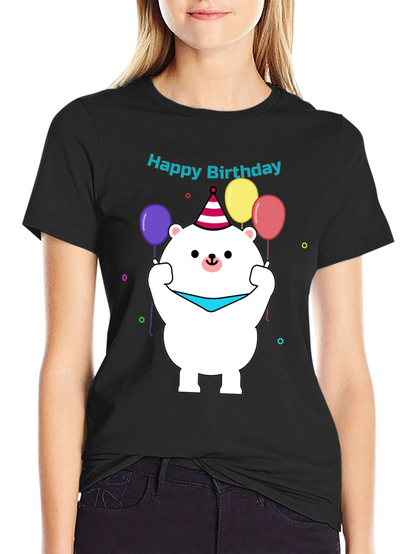 Camiseta Negra con Diseño de Oso Cumpleañero