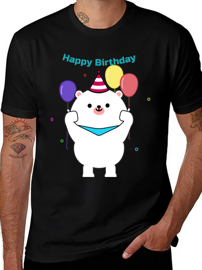 Camiseta Negra con Diseño de Oso Cumpleañero