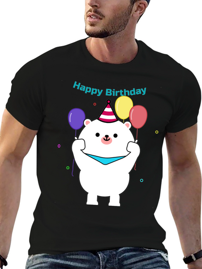 Camiseta Negra con Diseño de Oso Cumpleañero