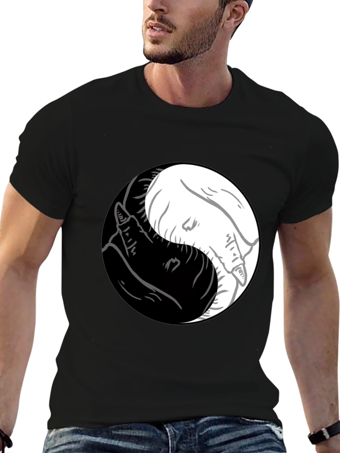 Camiseta Yin Yang Lobos Blanco y Negro Estilo Casual