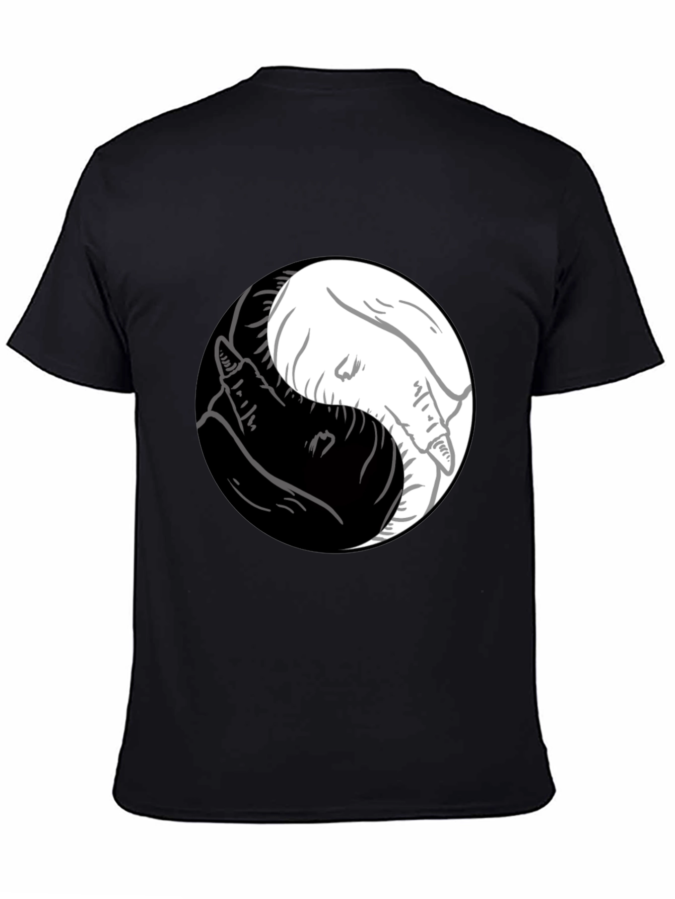 Camiseta Yin Yang Lobos Blanco y Negro Estilo Casual