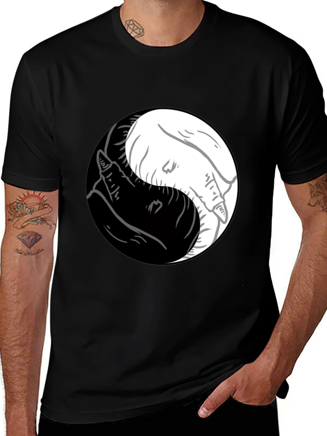 Camiseta Yin Yang Lobos Blanco y Negro Estilo Casual