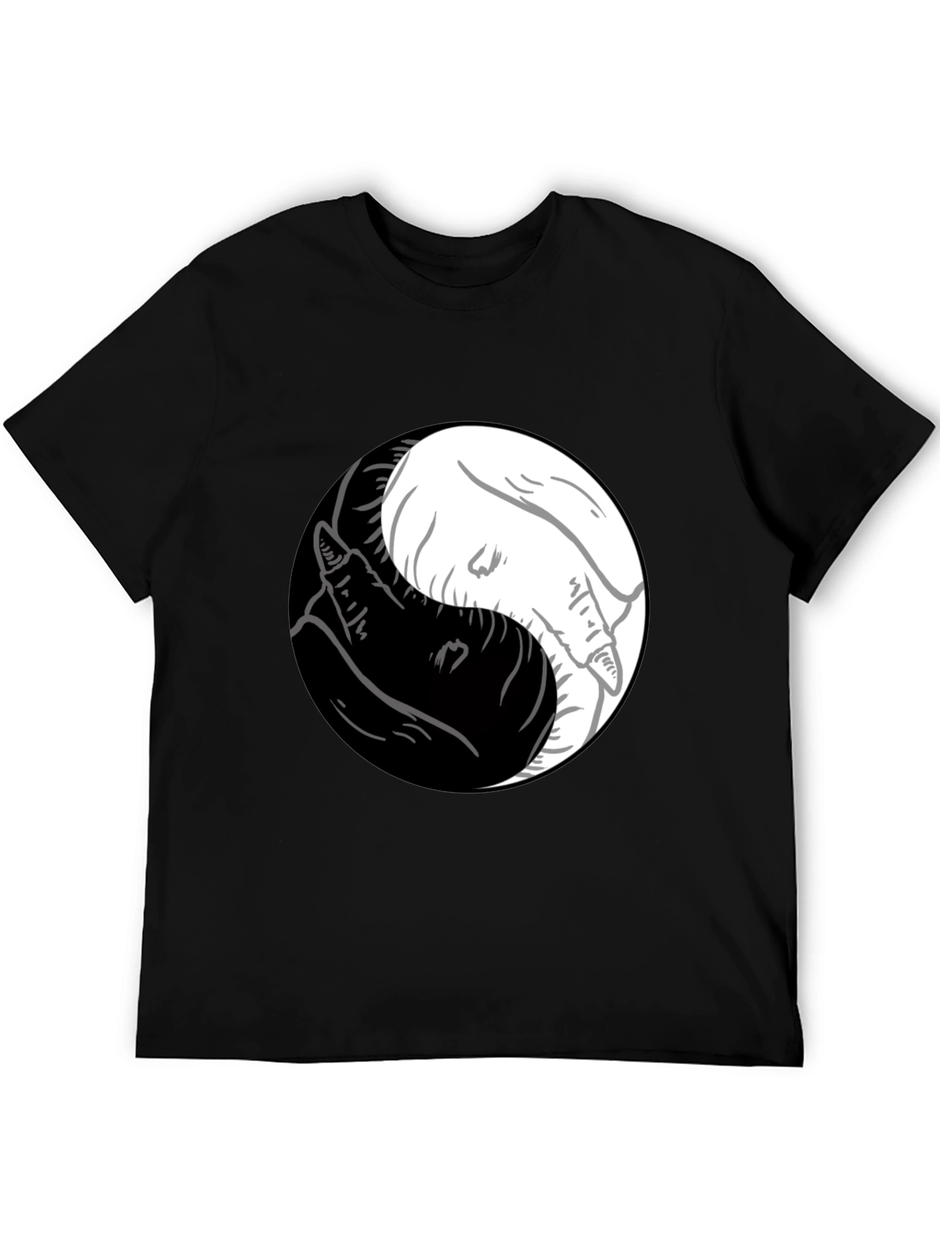 Camiseta Yin Yang Lobos Blanco y Negro Estilo Casual