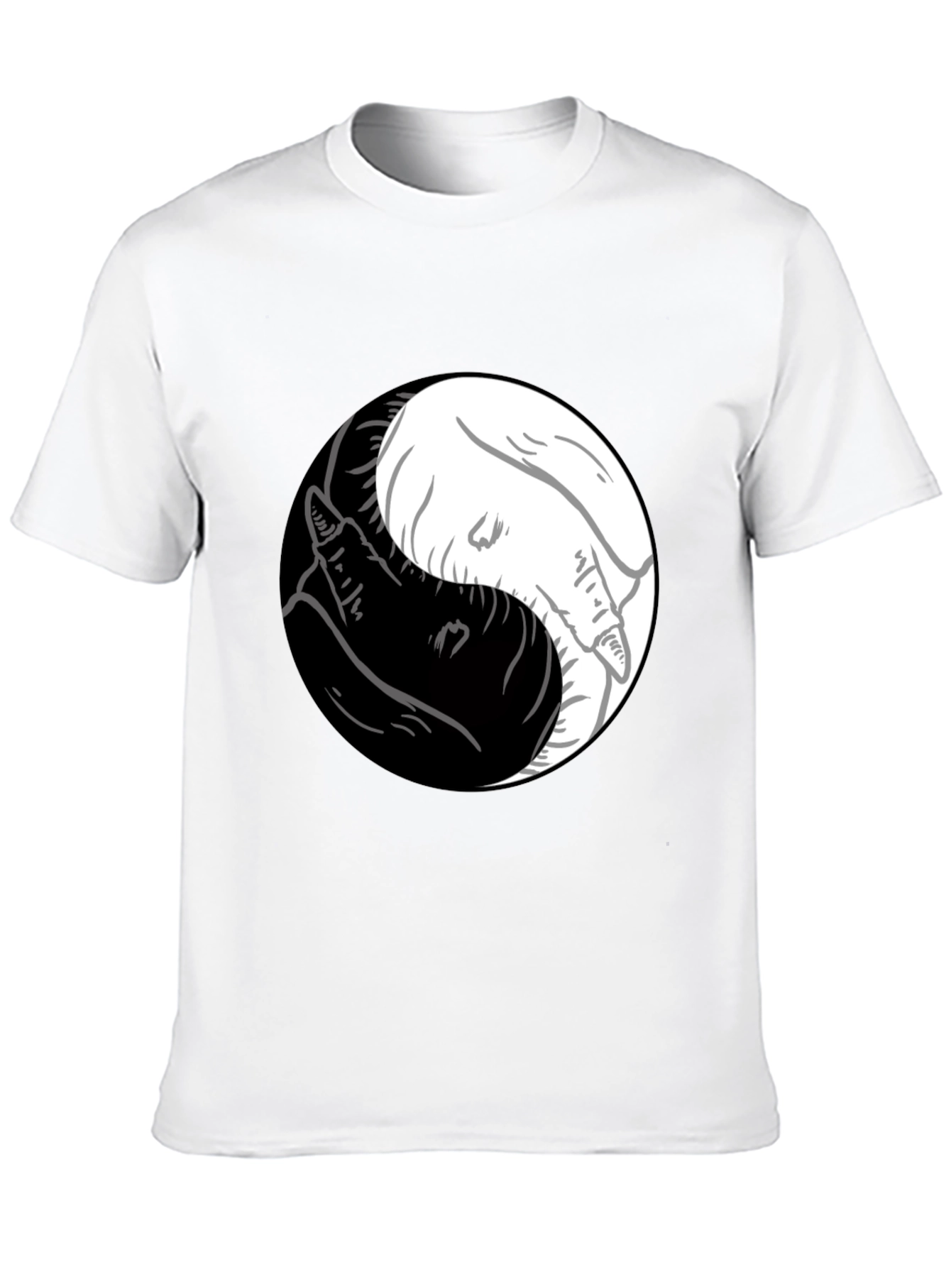 Camiseta Yin Yang Lobos Blanco y Negro Estilo Casual