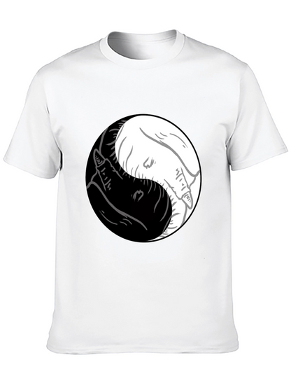 Camiseta Yin Yang Lobos Blanco y Negro Estilo Casual