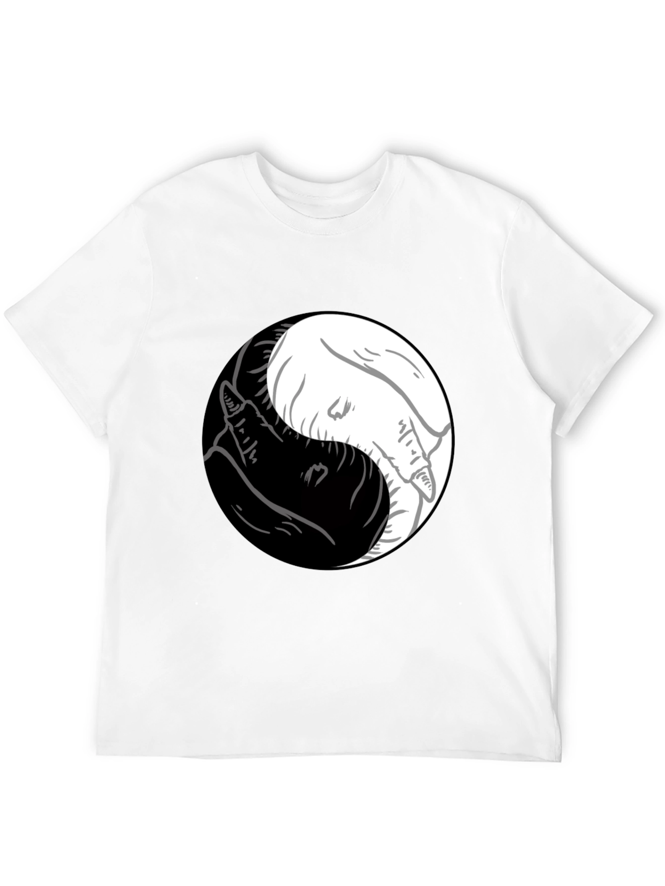 Camiseta Yin Yang Lobos Blanco y Negro Estilo Casual