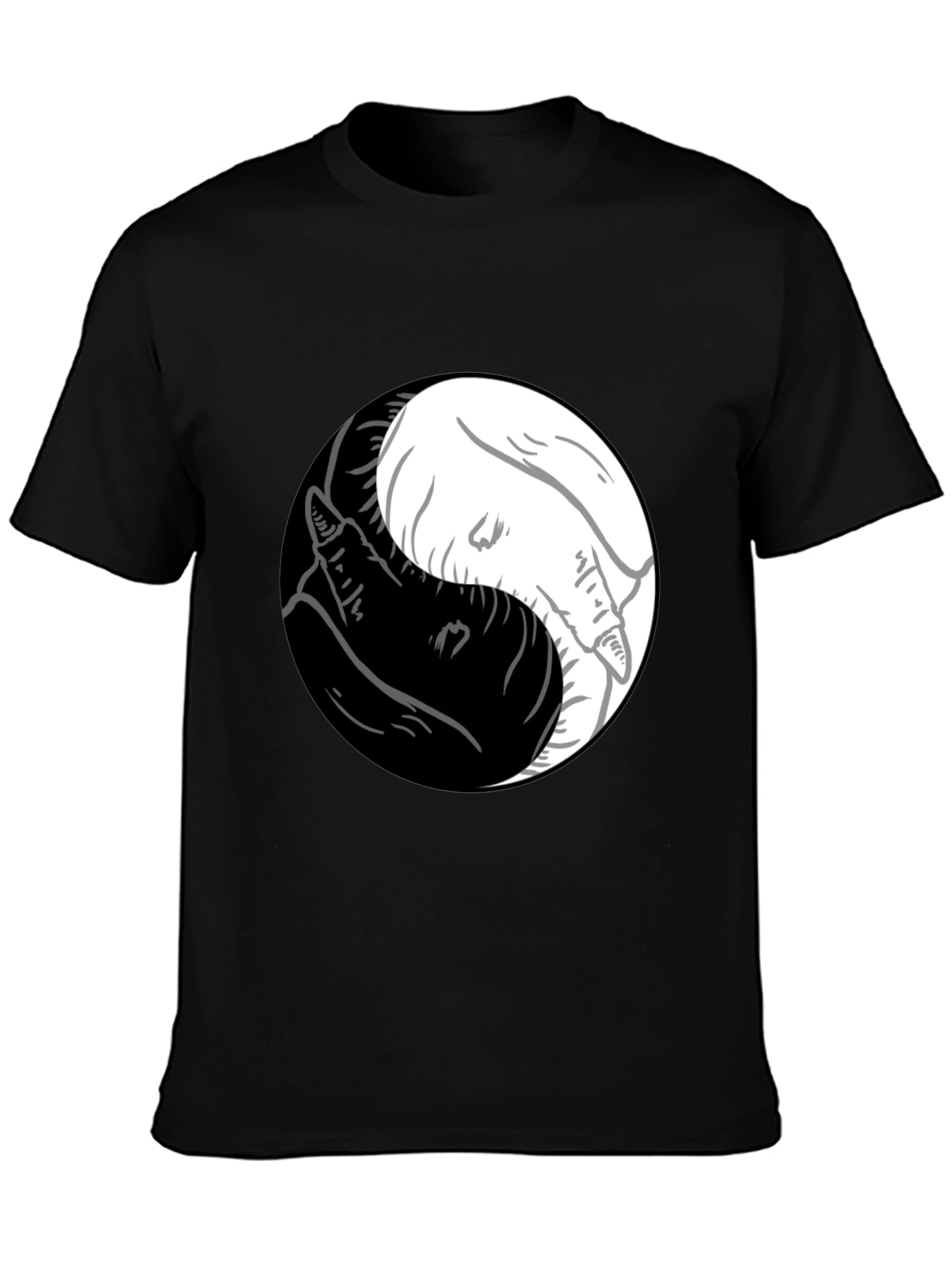 Camiseta Yin Yang Lobos Blanco y Negro Estilo Casual
