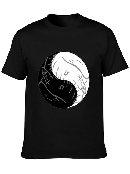 Camiseta Yin Yang Lobos Blanco y Negro Estilo Casual