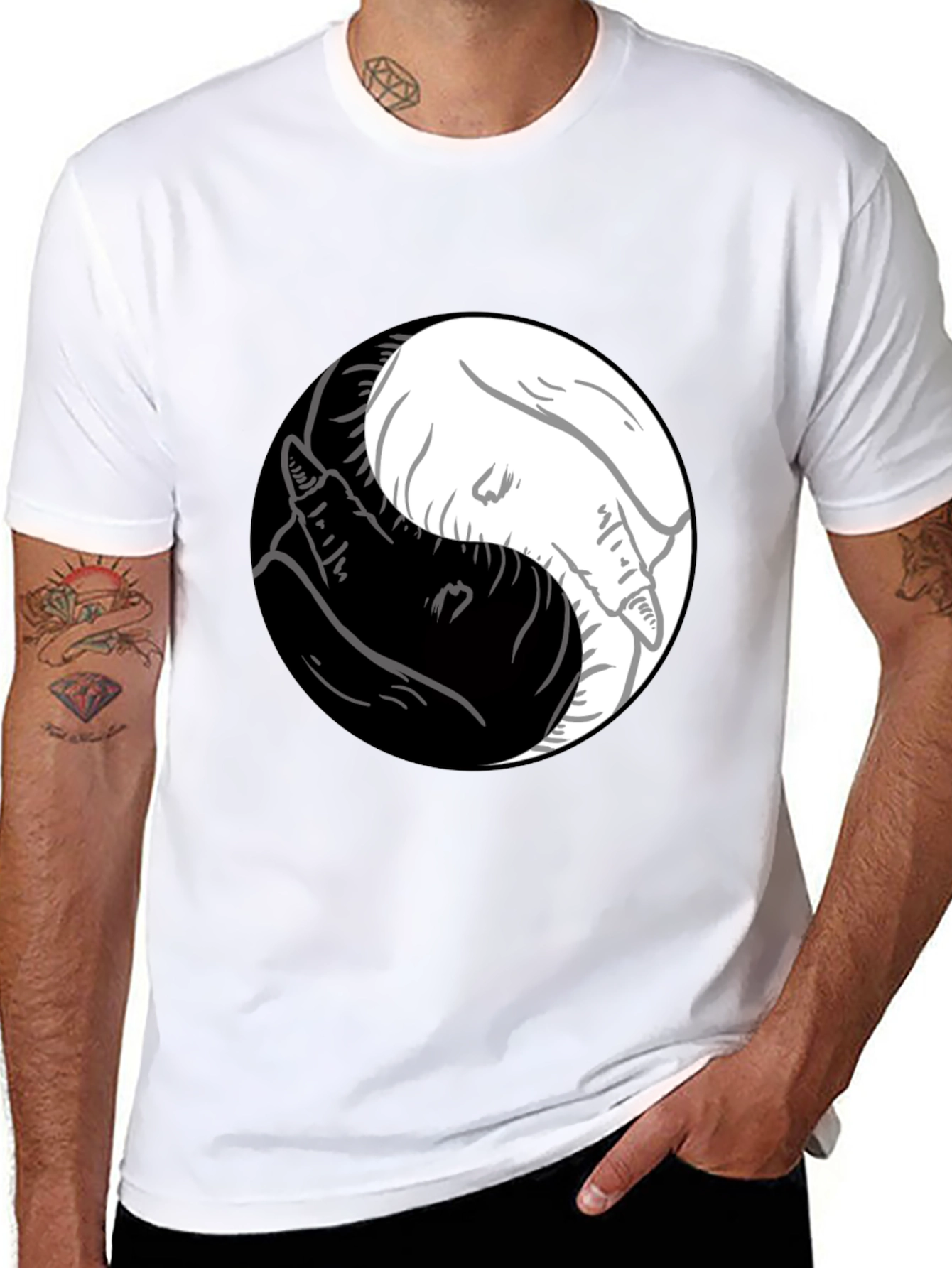 Camiseta Yin Yang Lobos Blanco y Negro Estilo Casual