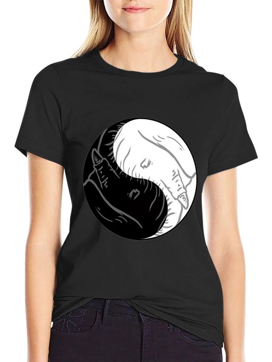 Camiseta Yin Yang Lobos Blanco y Negro Estilo Casual