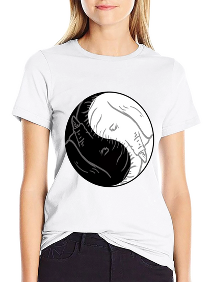 Camiseta Yin Yang Lobos Blanco y Negro Estilo Casual