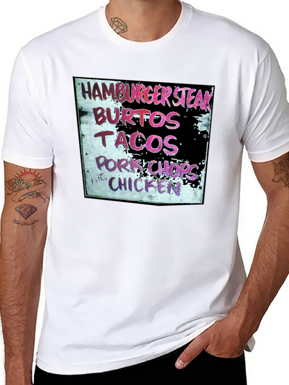 Camiseta Negra con Menú de Comida