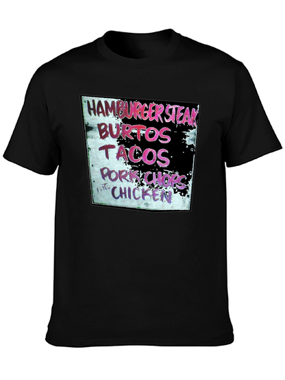 Camiseta Negra con Menú de Comida