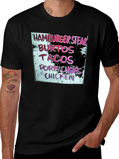 Camiseta Negra con Menú de Comida