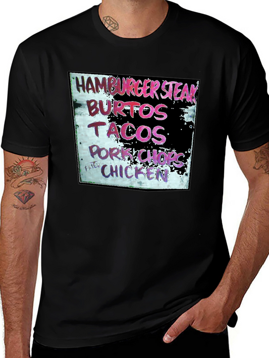 Camiseta Negra con Menú de Comida