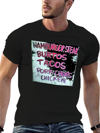 Camiseta Negra con Menú de Comida