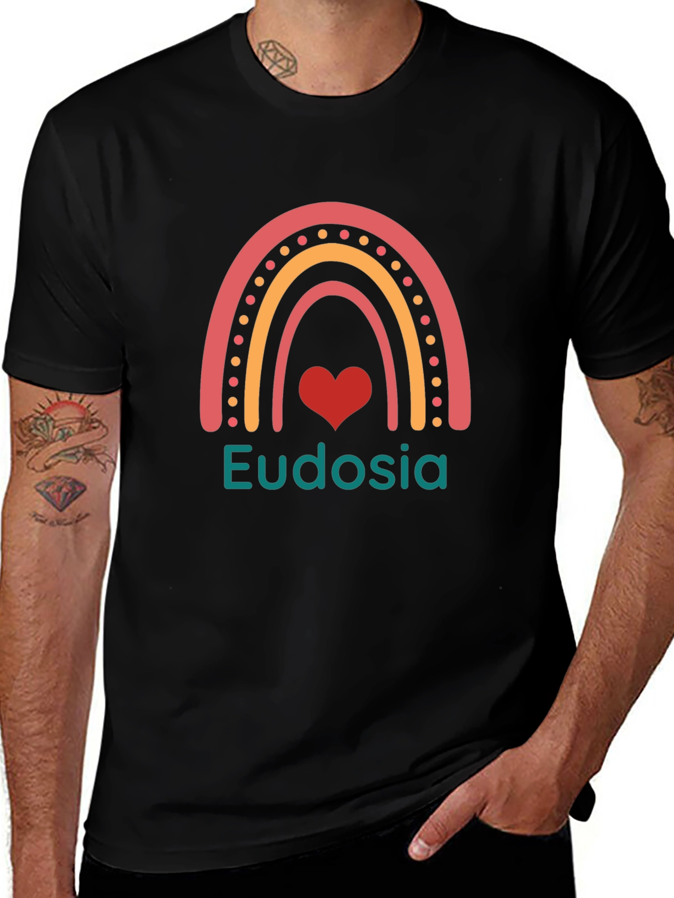 Camiseta Negra con Arcoíris y Nombre Personalizado