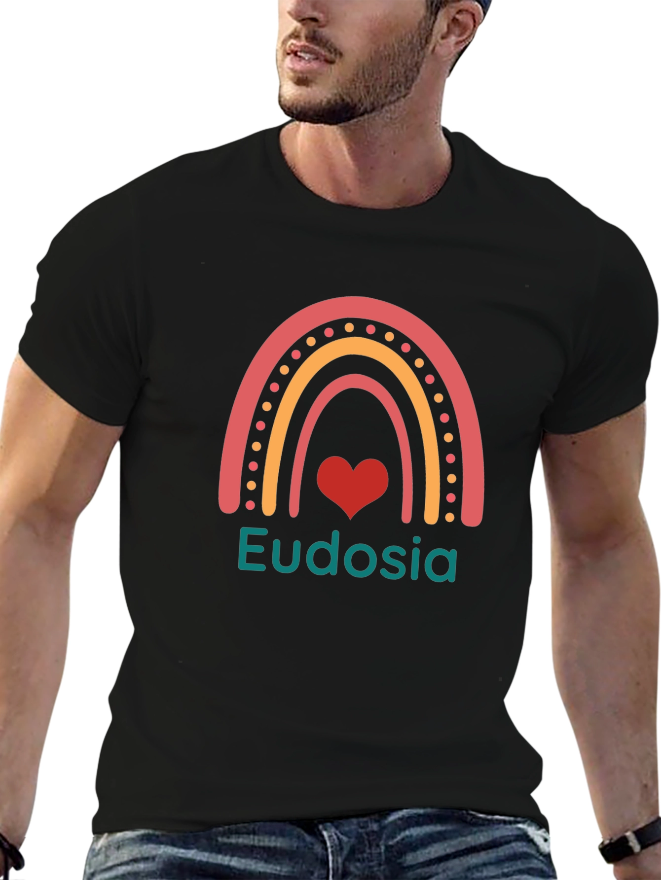 Camiseta Negra con Arcoíris y Nombre Personalizado
