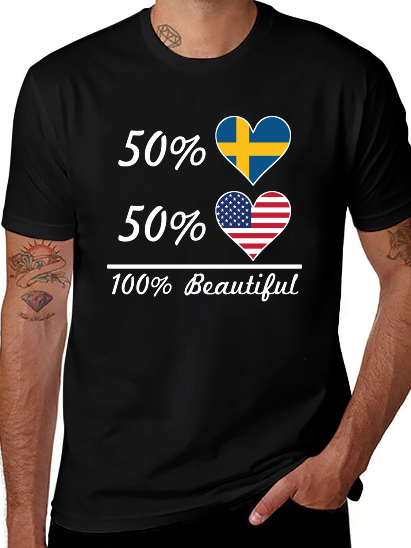 Camiseta Hombre 50% Suecia 50% USA - 100% Hermosa