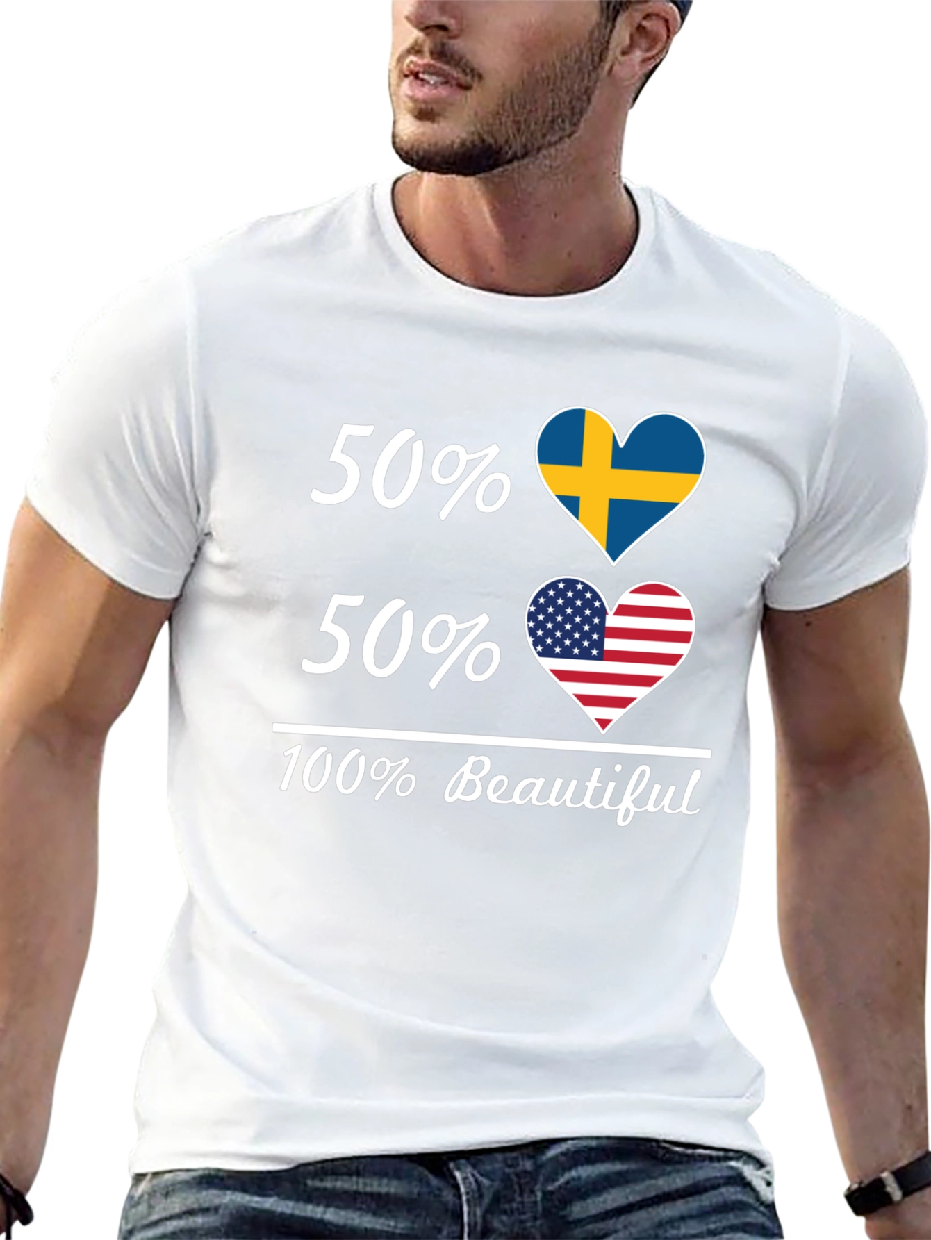 Camiseta Hombre 50% Suecia 50% USA - 100% Hermosa