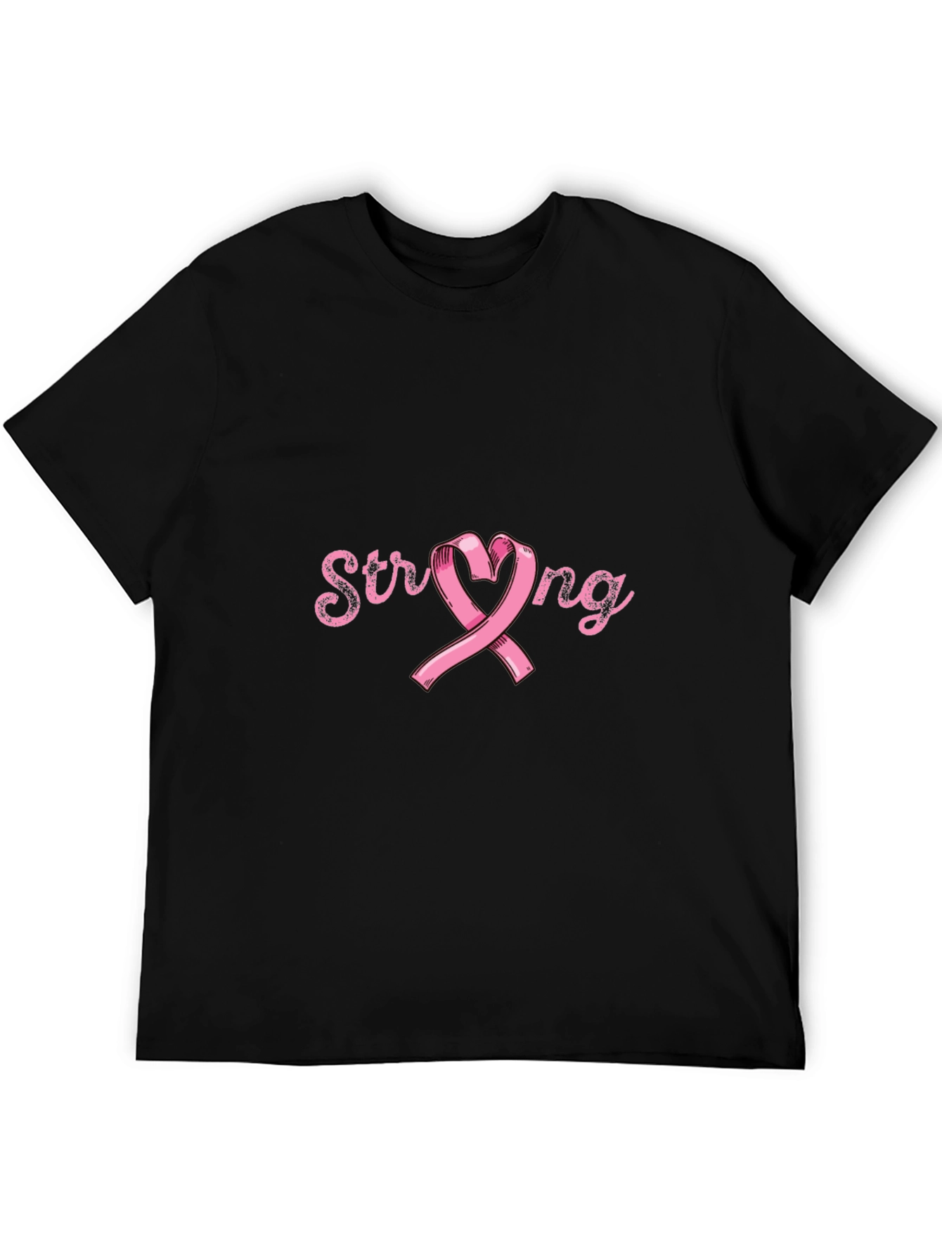 Camiseta Negra Strong Cinta Rosa Conciencia Cáncer