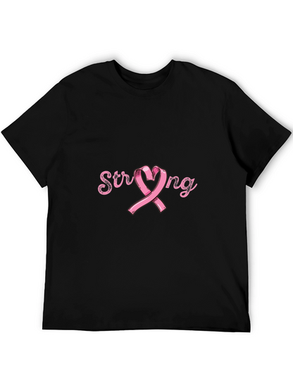 Camiseta Negra Strong Cinta Rosa Conciencia Cáncer