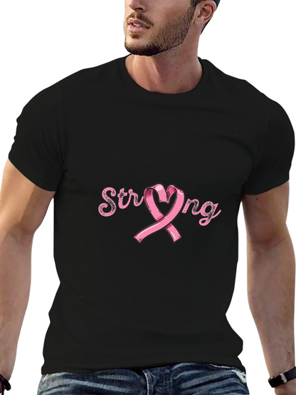Camiseta Negra Strong Cinta Rosa Conciencia Cáncer