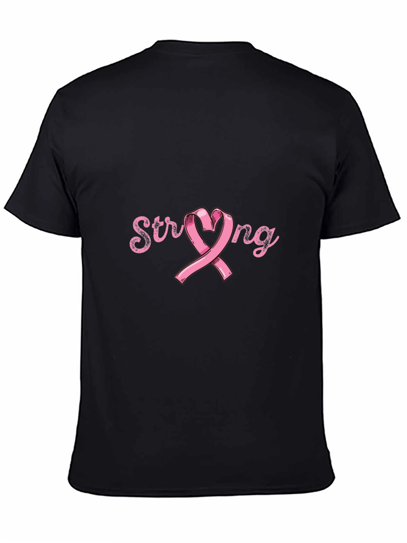 Camiseta Negra Strong Cinta Rosa Conciencia Cáncer