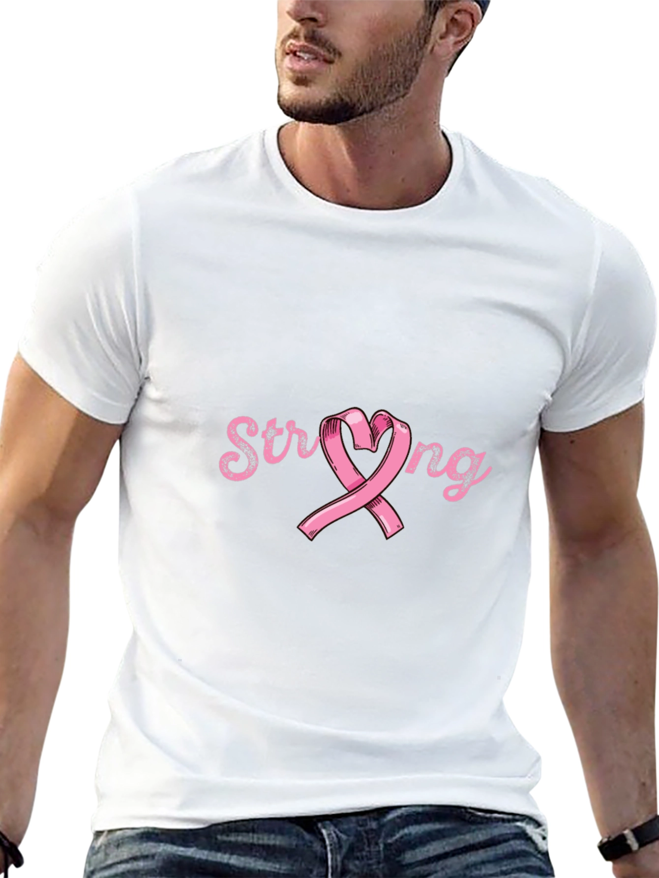 Camiseta Negra Strong Cinta Rosa Conciencia Cáncer