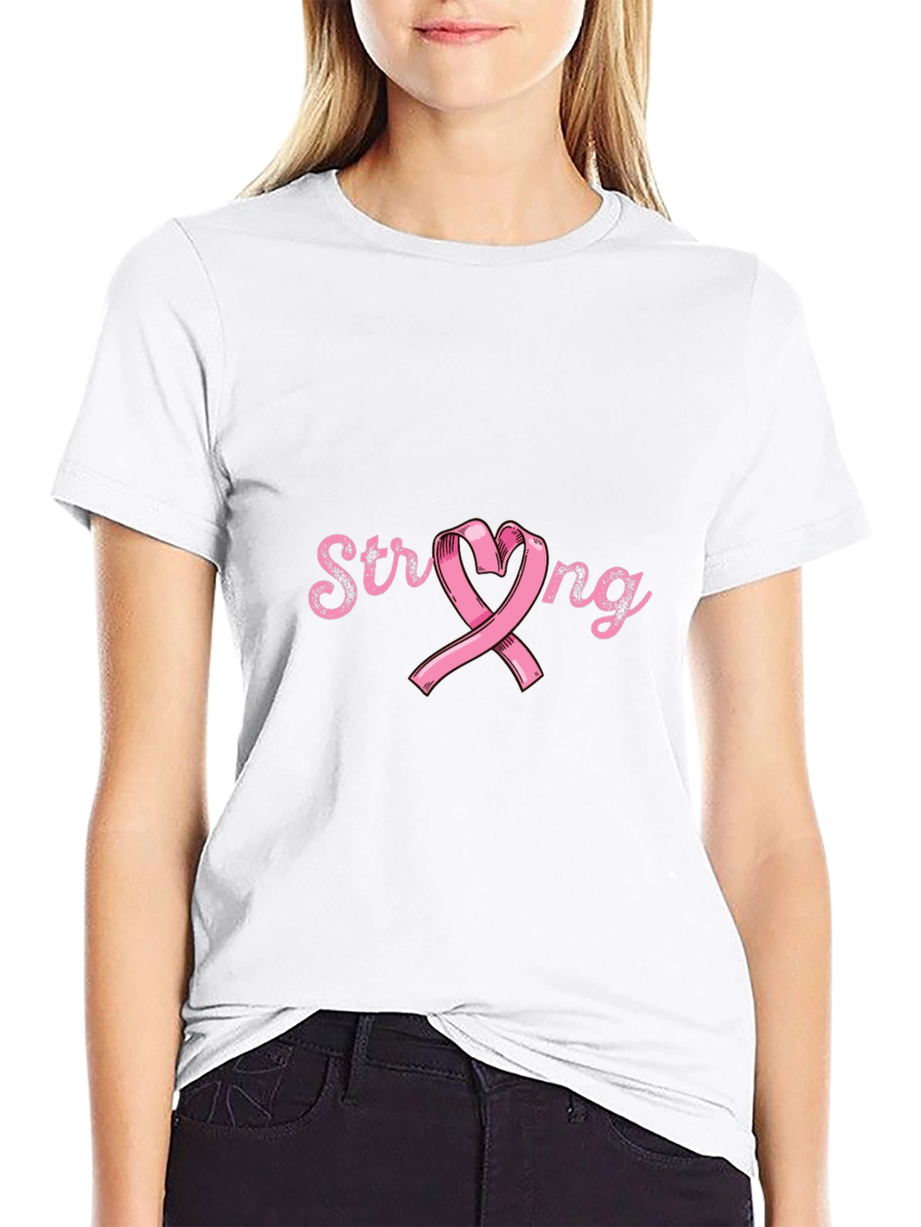 Camiseta Negra Strong Cinta Rosa Conciencia Cáncer