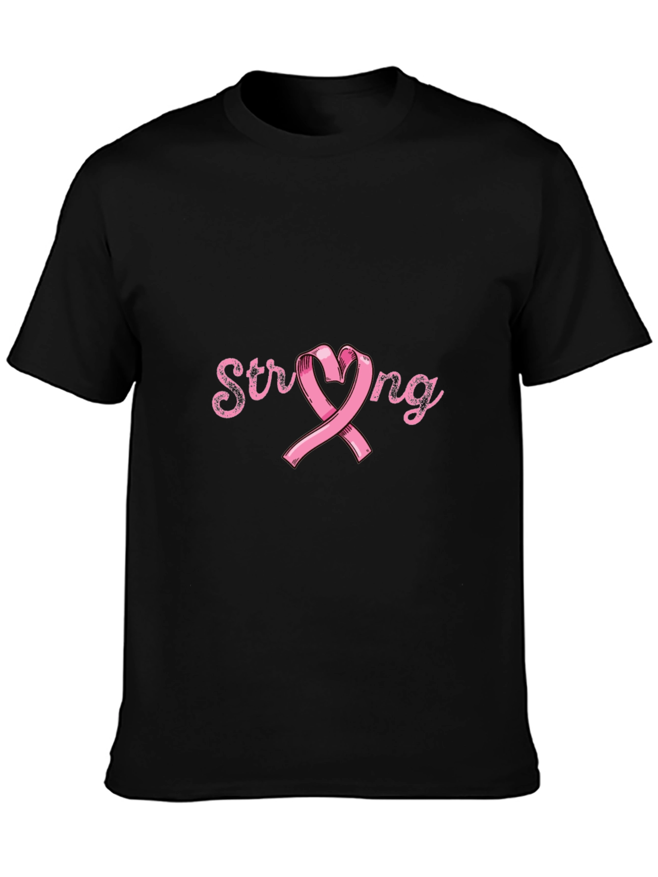 Camiseta Negra Strong Cinta Rosa Conciencia Cáncer