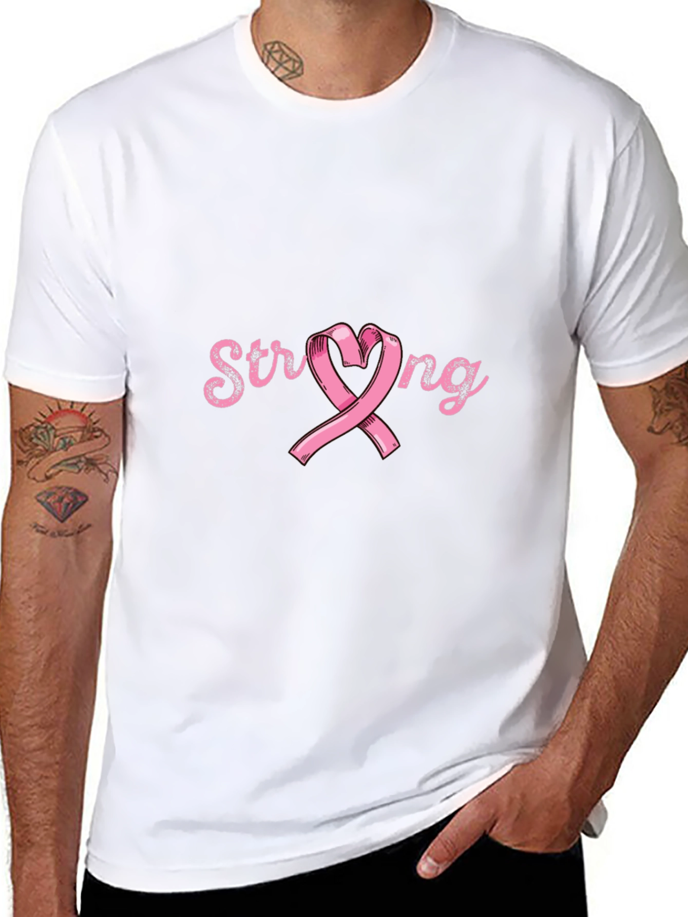 Camiseta Negra Strong Cinta Rosa Conciencia Cáncer