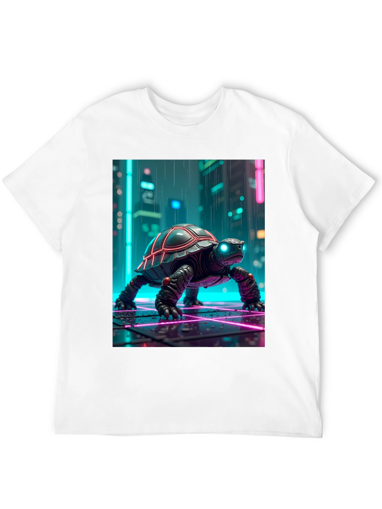 Camiseta Negra con Tortuga Cibernética Neón