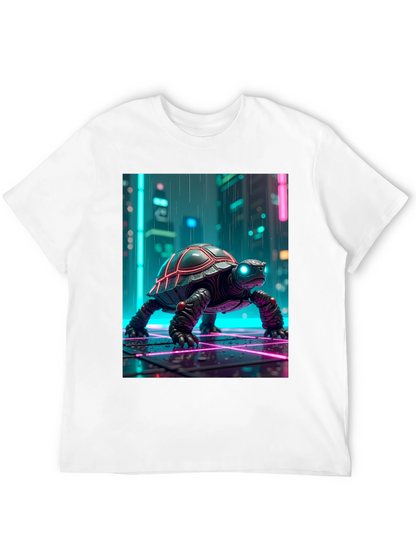 Camiseta Negra con Tortuga Cibernética Neón