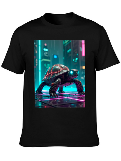 Camiseta Negra con Tortuga Cibernética Neón