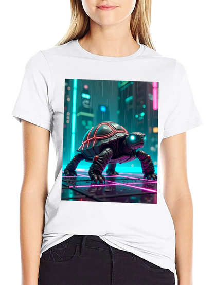 Camiseta Negra con Tortuga Cibernética Neón