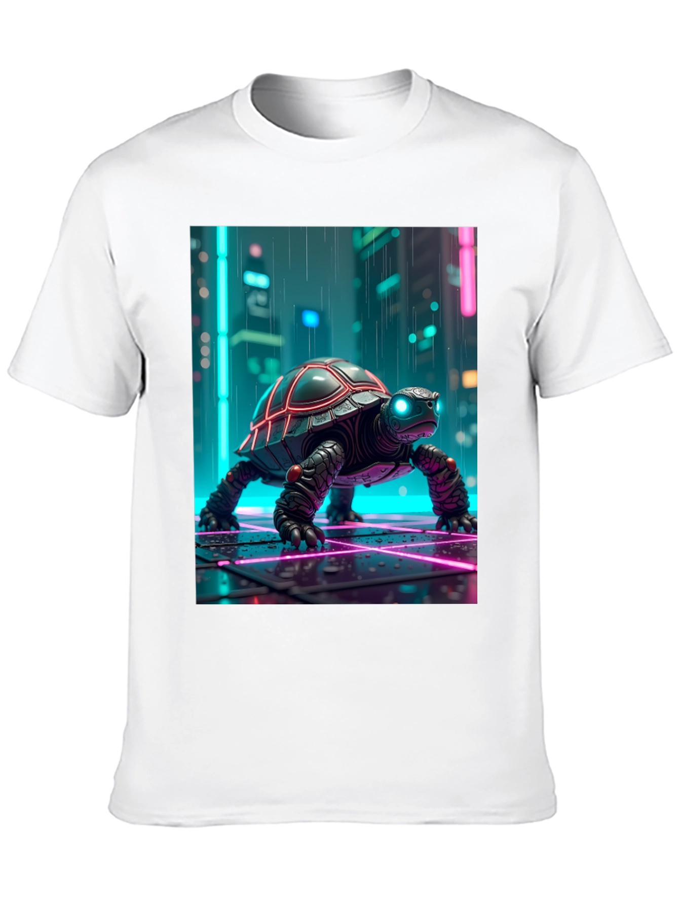 Camiseta Negra con Tortuga Cibernética Neón