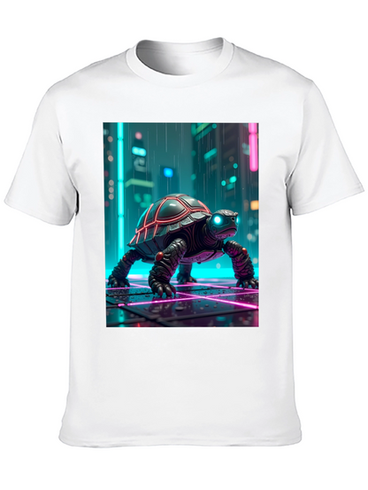 Camiseta Negra con Tortuga Cibernética Neón