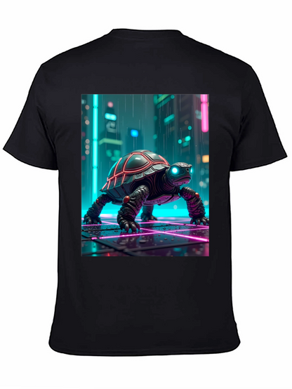 Camiseta Negra con Tortuga Cibernética Neón