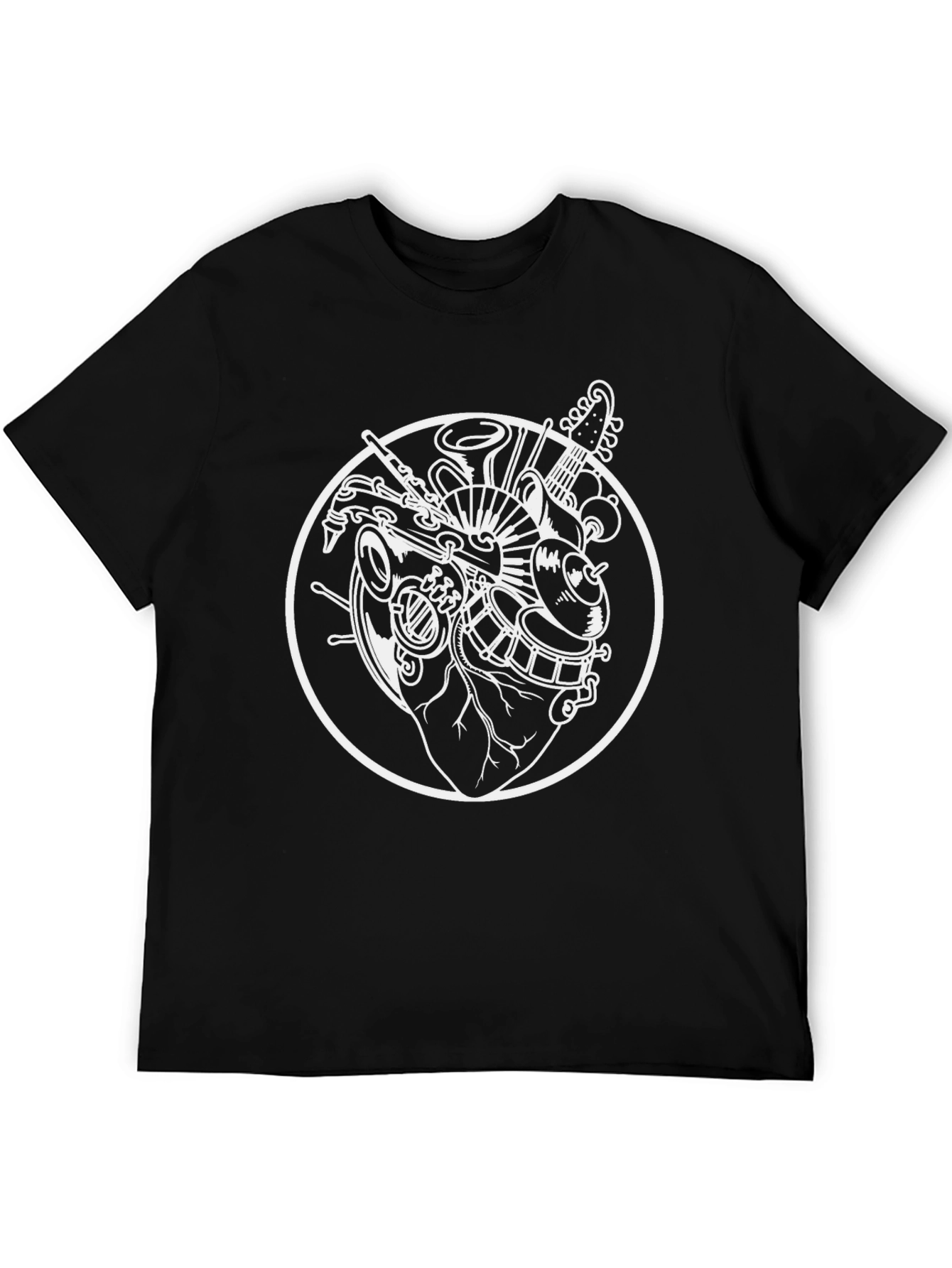 Camiseta Negra Diseño Corazón Musical