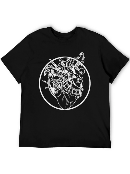Camiseta Negra Diseño Corazón Musical