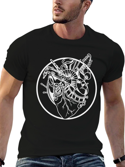 Camiseta Negra Diseño Corazón Musical